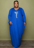 Print O-Neck Loose Plus Size Maxi