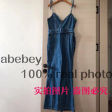 Women Summer Denim Strap Long Pants Jumpsuits Loose Sexy Beach Cami Overalls Boho Sleeveless Solid Chiffon Wide Leg