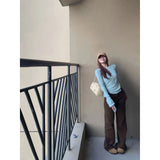 Small Brown Curry Jeans Women Autumn High Waist Broad Leg Feeling Loose Straight Narrow Plate Drag