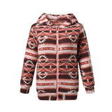 Large-Size Fashion Casual Casual Women's Loose Geometric Pattern Print Hooded Zip-Down Jacket