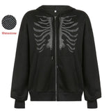Gothic Black Hoodie y2k Women's Rhinestone Skull Casual Oversized Sweatshirt Punk E-girl Harajuku Long Sleeve