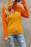 Fall Sexy Cut Out Contrast Long Sleeve