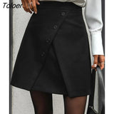 Black Elegant Vinatge Chic High Waist Skirts Women Irregular Patchwork Short Skirts 2022 Solid A-Line Skirt Fashion