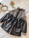 French Vintage Small Fragrance Tweed Jacket PU Leather Coat Warm Wool Liner Parkas Winter Patchwork Snow Coat