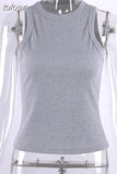Summer Round Neck Sleeveless Cut Out Sexy Crop Off Shoulder Solid 2023 Skinny Sport Short Tops Female Fashion