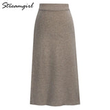 Knitted Skirt With Slit High Waist Vintage Pencil Skirts For Women 4XL 5XL 6XL Straight Skirt For Women