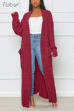 Streetwear Warm Knitted Open Stitch for Women Y2K Clothes Casual Solid Color Full Sleeve Side Pockets Thick Cardigan
