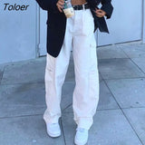 Punk Chain Bandage Wide Leg Pants 90s Baggy Pant Women Oversize Low Rise Y2k Academic Pants Streetwear E-girl