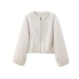 Women's ZA Autumn And Winter New Round Neck Soft Short Bomber Jacket