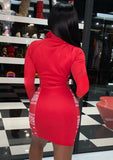 Print Zip Up Long Sleeve Mini Bodycon