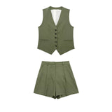 Women's 2025 Spring New Fashioned Colored Flax-Blend Vest + Shorts
