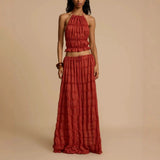 Women's New Sleeveless Hanging Neck Top Half Dress Two