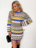 Multicolor Strip Round Neck Long Sleeve Sweater