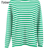 Classic Women Stripe Tee Shirt Casual Print Oversized Knitted Top O-Neck Long Sleeve Tops And Blouse Fashion