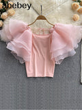 Summer New Japanese Style Korean Fashion Women's Blouse Casual Retro Solid Color Round Neck Flying Sleeves