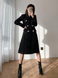 Women Big Size Long Double Breasted Black Blazer New Notched Long Sleeve Loose Jacket Fashion Spring Autumn 2023