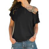 Explosion Casual Slanted Shoulders Cross Irregular Short-Sleeved Print Women