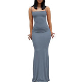 Summer Dresses Elegant Women Solid Color Spaghetti Strap Sleeveless Slip Long Dresses Casual Sundress Party Club
