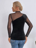 Black Sexy Turtleneck Full Sleeves Patchwork Mesh