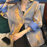 Vintage Long Sleeved Silk Shirts Women 2023 Autumn Loose Turn Down Collar Satin Shirt Woman Button Up Elegant