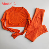 Seamless Gym Sets High Waist Gym Mesh Leggings Shirts Suit Long Sleeve Fitness Workout Sports Running Thin Sport