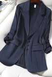 Women Casual Clothes Long Sleeve Lapel Solid Color Single Breasted Office Lady Temperament Chic Coat Tops