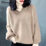 Sweater Women Oversize Warm Pullovers Oversized Sweater 2020 Fall White V Neck Women's Sweaters And Pullovers
