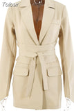 Casual Black Lace Up Patchwork Belt Female Blazers Notched Long Sleeve Korean Slim Women's Jackets Spring 2023 Fashion