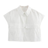New Four-Color Sleeveless Pocket Short Blouse-Outfit