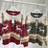 Women Clothing Christmas Thick Sweater New Korean Version Loose Vintage O-Neck Warm Pullovers Student Female