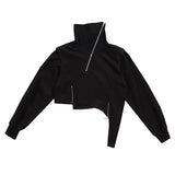 2023 turtleneck full sleeves asymmetrical zippers fold asymmetrical autumn and Autumn pullover sweatshirt female top