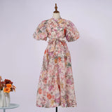 Court Style High Design Feeling Heavy Industry Nail Drill Short Sleeve Single Buckle Dress +