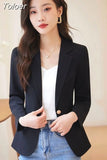 Women Office Lady Streetwear Korean Simple Elegant All-match Solid Long Sleeve Single Breasted Chic Lapel Collar Blazer