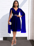 With Belt Women's Summer New Fashion Elegant V-Neck Cape