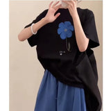 Languid Feeling To Wear A Woman's 2025 Summer Printed Short-Sleeved Collar Top Loose Pear-Shaped Body