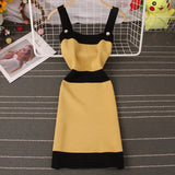 Women Sexy Strapless Contrast Color Sleeveless Spaghetti Strap Beach Knitted Bodycon Vest Mini Dress