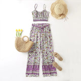 Boho Vintage Pattern Print Women 2 Piece Set Spring 2023 Midriff Baring Wide Leg Pant Retro Chic Beach Vacation Women