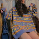Striped Women Sweater Pullover Tops Autumn Winter Thick Loose Long-Sleeved Round Neck Harajuku Street Style Sweater