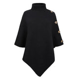 Autumn Winter Button Poncho Women Sweater Oversized Turtleneck Jumper Knitwear Holiday Vintage Cape Batwing Sleeve