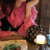 Blusas Mujer De Moda Sweet Ruffles Blouses for Women Loose V-neck Long Sleeve Folds Shirts Fashion Korean Sweet Y2k