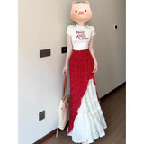 Shoulder Short-Sleeved T-Shirt Crumm Skirt Suit Women's Summer New High-End Temperament Sweet