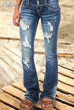 Waist Flared Jeans Women Button Casual Straight Leg Pants New 2023 Summer Pocket Hole Female Loose Office Lady Slim