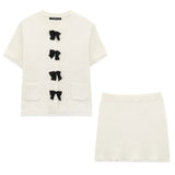 Homemade New Women's Bow Trim With Short-Sleeved Knit Coat Knitted