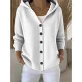 Knitted Hooded Sweater Button Open Shirt Jacket Autumn And Winter New Solid Color Casual Fashion