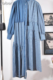 Hit Color Striped Dresses For Women Lapel Long Sleeve High Waist Folds Irregular Hem Elegant Dress Female Fashion