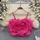 Holiday Wind Eogen Yarn Three-Dimensional Flower Sling Vest Women's Summer New Ocean Chic Short