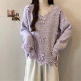 Toloer Three-Dimensional Bow V-Neck Shoulder Knitted Sweater Woman 2025 Autumn Big-Size Fat Mm Super Nice Look And Beautiful