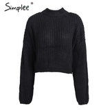 Winter lantern sleeve knitted sweater pullover Women loose round neck red sweater Female autumn casual sweater
