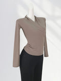 Toloer Quality Combed Cotton Cross V-Neck Long Sleeve Bottom Shirt Female Spring Elegant Wind Slim Inside A