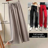 Slacks Women's Loose Summer Long Pants Soft Ice Silk Full-Length Black Wide Leg Pants Women Khaki High Waisted